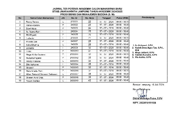 JADWAL TES POTENSI AKADEMIK CALON MAHASISWA BARU 2024-2025 PRODI BMB
